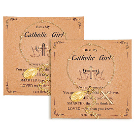 Сплав шарм браслеты, спутниковые цепи браслеты для женщин, крест и овал с девой марией