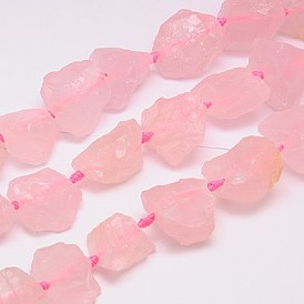Natürlichen Rosenquarz Perlen Stränge, Nuggets, 18~35x15~26x9~21 mm, Bohrung: 1 mm