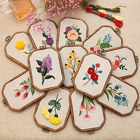 DIY Flower Pattern Embroidery Starter Kit, Including Embroidery Cloth & Thread, Needle, Embroidery Frame, Instruction Sheet