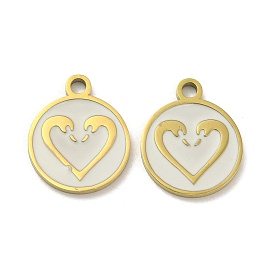 Ion Plating(IP) 316L Surgical Stainless Steel Pendants, with Enamel, Real 18K Gold Plated, Flat Round with Heart Charm