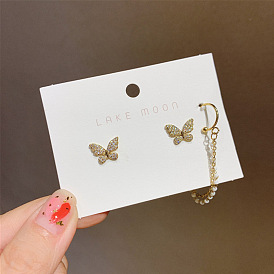 925 pendientes de mariposa de perlas plateadas con diamantes de imitación y colgante, Joyas modernas y versátiles para mujeres.