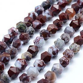 Natural Red Lightning Agate Beads Strands, Star Cut Round Beads, Blood Agate,  Faceted
