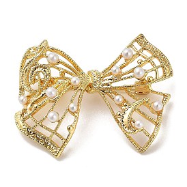 Hollow Bowknot Alloy Brooches, with Plastic Pearl Beads, for Backpack Clothes