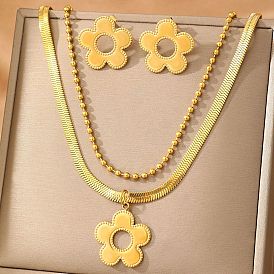 304 ожерелья с подвесками в виде цветов из нержавеющей стали, ожерелья с цепочками и серьги-гвоздики для женщин