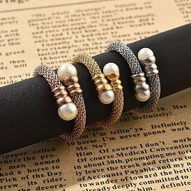 304 открытые манжеты из нержавеющей стали для женщин, с пластиковой имитацией жемчуга, ионное покрытие (ip)