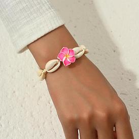 Плюмерия цветок полимерная глина бусины плетеные браслеты из бусин для женщин, с регулируемым восковым шнуром