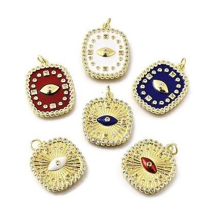 Латунные микро проложить кубического циркония подвески, с эмалью, квадрат с амулетами от сглаза, реальный 18 k позолоченный, стойки покрытие, прочное покрытие, без кадмия и без свинца, с целью перехода в кольце