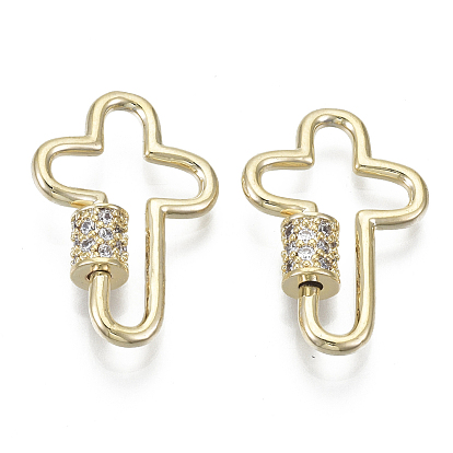 Латунные микропаве, кубический цирконий, винт, карабин, подвески с замком, для изготовления ожерелий, быстрые ссылки, крестик, без никеля , реальный 18 k позолоченный