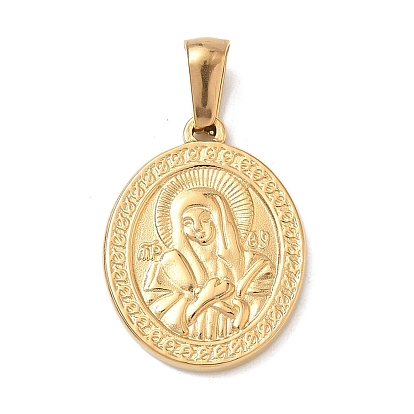 304 подвески из нержавеющей стали, овальные с рисунками " virgin mary", ручная полировка, ионное покрытие (ip)