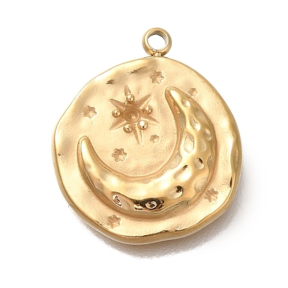 Ионное покрытие (ip) 304 подвеска из нержавеющей стали со стразами, плоская круглая с лунным шармом