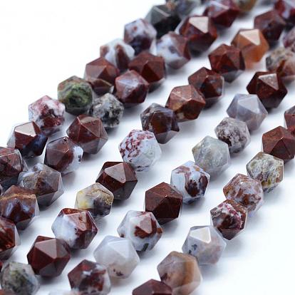 Natural Red Lightning Agate Beads Strands, Star Cut Round Beads, Blood Agate,  Faceted