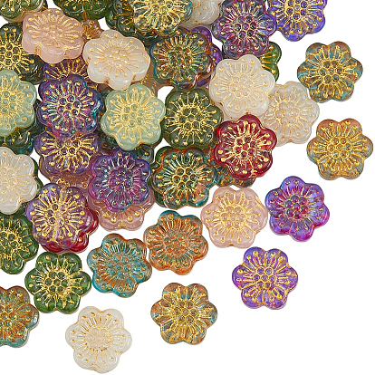 60шт. стеклянных бусин, покрытых запеченной краской и инкрустированных золотистым металлом, цветок