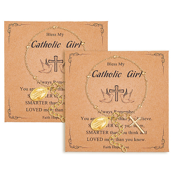 Сплав шарм браслеты, спутниковые цепи браслеты для женщин, крест и овал с девой марией