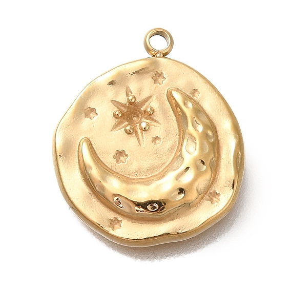Ионное покрытие (ip) 304 подвеска из нержавеющей стали со стразами, плоская круглая с лунным шармом