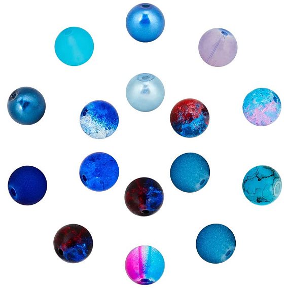 Des billes de verre, avec des perles de verre transparentes, craquelées, dépolies et imitation opale peintes à la bombe et des perles de verre nacrées peintes au four, ronde