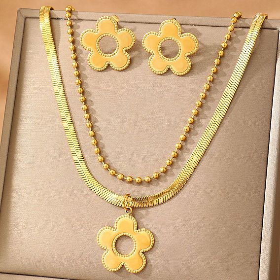 304 ожерелья с подвесками в виде цветов из нержавеющей стали, ожерелья с цепочками и серьги-гвоздики для женщин