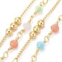 Handmade Brass Curb Chains, with Faceted Glass Links, Brass Beads and Spool, Soldered, Long-Lasting Plated, Real 18K Gold Plated