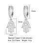 Brass Micro Pave Clear Cubic Zirconia Hoop Earrings, Hamsa Hand Dangle Earrings for Women