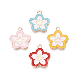 Light Gold Plated Alloy Enamel Pendants, Cadmium Free & Lead Free, Flower Charms