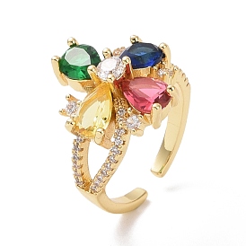 Красочное кольцо-манжета в форме сердца с кубическим цирконием, украшения из латуни для женщин, без кадмия и без свинца