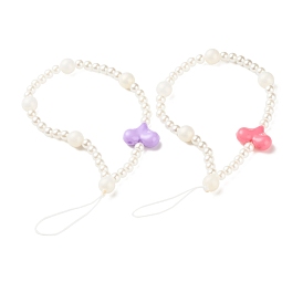 Acrylic Beads Mobile Straps, with ABS Plastic Imitation Pearl Round Beads and Nylon Thread, Heart