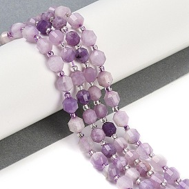 Natural Lepidolite Beads Strands, Faceted, Bicone, Double Terminated Point Prism Beads