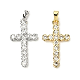 Латунные микропаве прозрачные подвески с фианитом, крест прелести