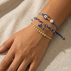 Браслеты из латуни и стеклянных бусин для женщин, сердце и сглаз