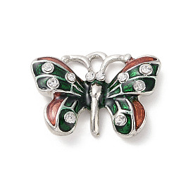 Alloy Enamel Pendants, with Glass Rhinestone, Butterfly Charm