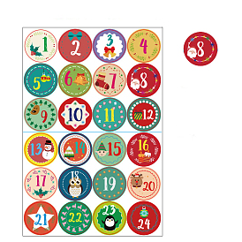 Number 1~24 Christmas Paper Self Adhesive Stickers, Round Dot Decals for Christmas Gift Sealing