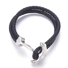 Cuir bracelets de corde tressée, avec fermoir en acier inoxydable, ancre