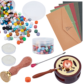 CRASPIRE DIY Scrapbook Making Kits, Including Sealing Wax Particles, Vintage Seal Stamp Wax Stick Melting Pot Holder, Brass Wax Seal Stamp & Wax Sticks Melting Spoon, Paper Envelope, Candle