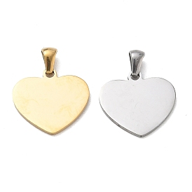 Pendentifs en acier inoxydable, charmes de coeur, estampillage d'une étiquette vierge, placage ionique (ip)