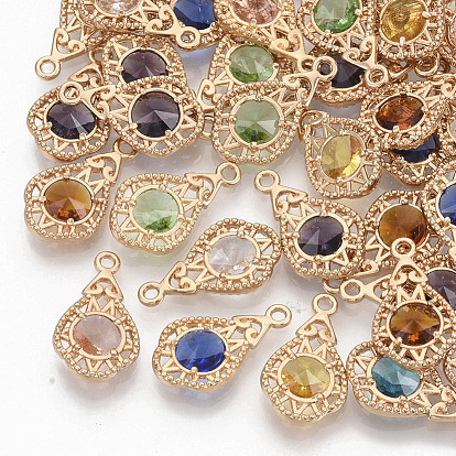 Faceted Glass Pendants, with Eco-Friendly Alloy Open Back Settings, Nickel Free, Teardrop
