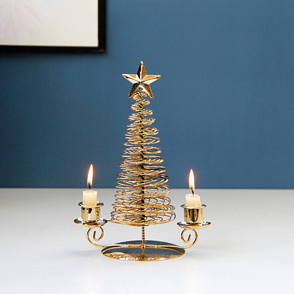 Christmas Theme Iron 2-Candle Holder, Tree, for Wedding, Festival, Party & Windowsill, Home Decoration