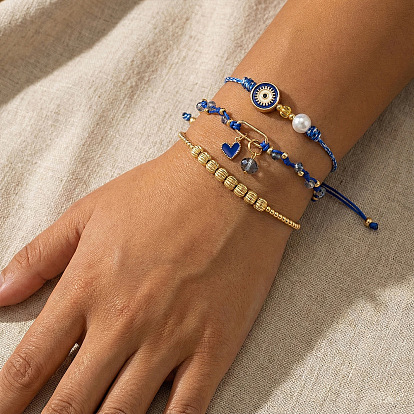 Браслеты из латуни и стеклянных бусин для женщин, сердце и сглаз