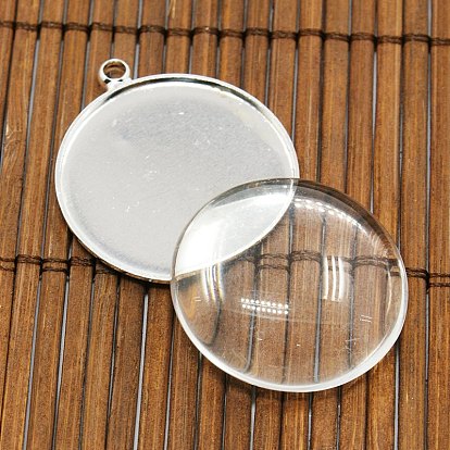 25mm Transparent Clear Domed Glass Cabochon Cover for Brass Photo Pendant Making, Pendants: 26x2mm, Hole: 2mm, Glass: 25x7.4mm