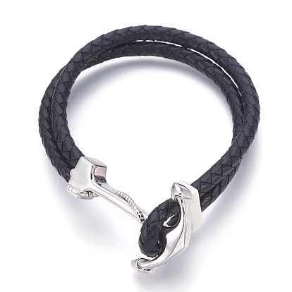Cuir bracelets de corde tressée, avec fermoir en acier inoxydable, ancre