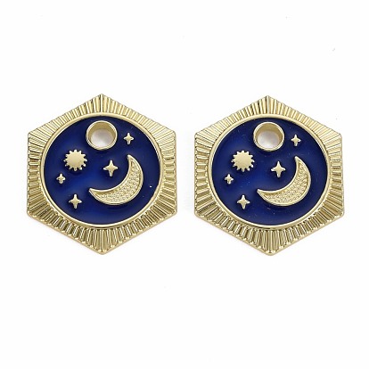 Crémaillère pendentifs en alliage placage, avec l'émail, sans cadmium et sans plomb, hexagone avec lune et étoile, or et de lumière