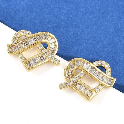 Серьги-гвоздики из латуни с микропаве из кубического циркония для женщин, сердце