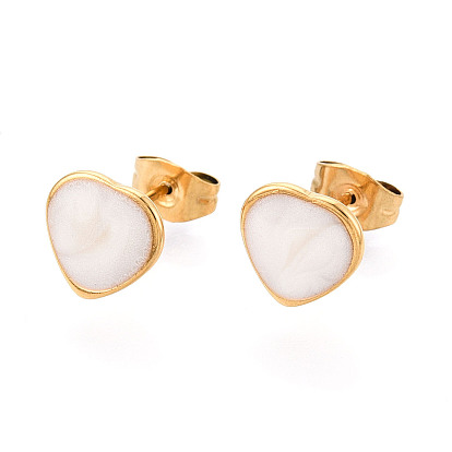 Сердце 304 серьги-гвоздики из нержавеющей стали с эмалью, ионное покрытие (ip), реальный 18 k позолоченный