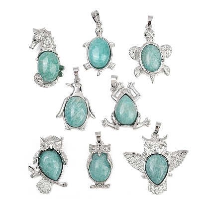 Природные подвески амазонит, латунные драгоценные камни, амулеты в виде животных, стойки покрытие, долговечный, платина