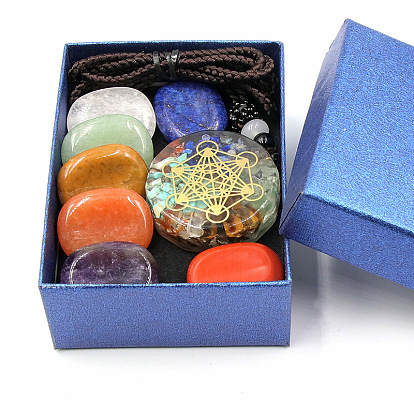 7 Chakra Healing Crystal Stones Kits, Including 7 Tumbled Spiritual Chakra Thumb Stones and 1 Necklace
