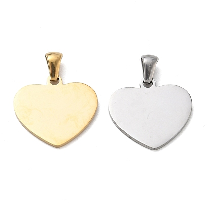 Pendentifs en acier inoxydable, charmes de coeur, estampillage d'une étiquette vierge, placage ionique (ip)