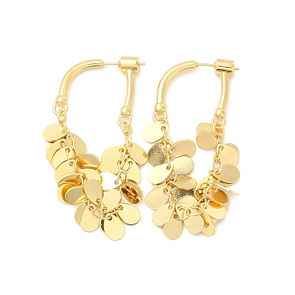 Brass Teardrop Charms Hoop Earrings, Cluster Long Drop Earrings for Women
