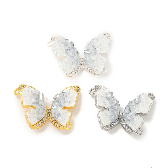 Подвески из кристаллов натурального кварца, звенья из латуни «бабочка» с микропаве, прозрачные циркониевые звенья с эмалью