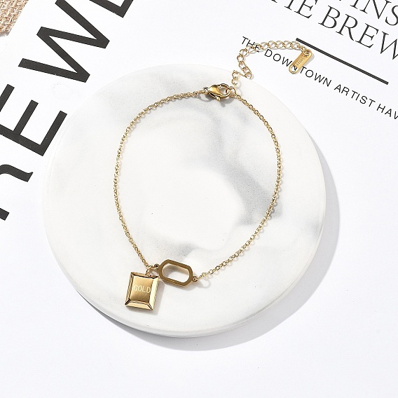 304 Браслеты с подвесками из нержавеющей стали и цепочками для женщин, квадратных амулеты, ионное покрытие (ip) покрытый