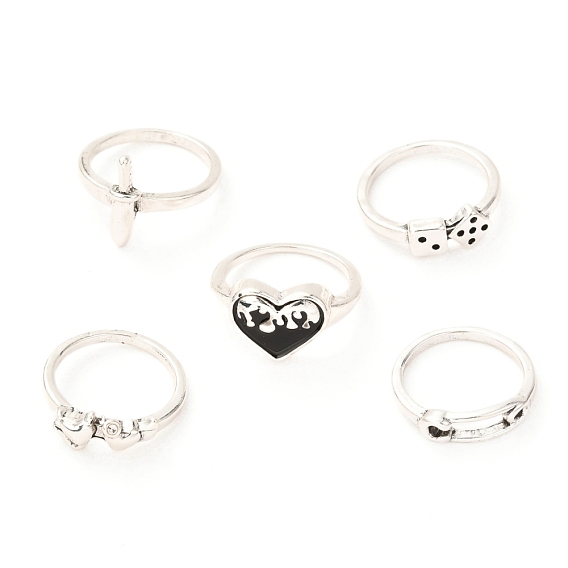 Alloy Finger Rings Suit, Dice & Heart & Clip & Sword