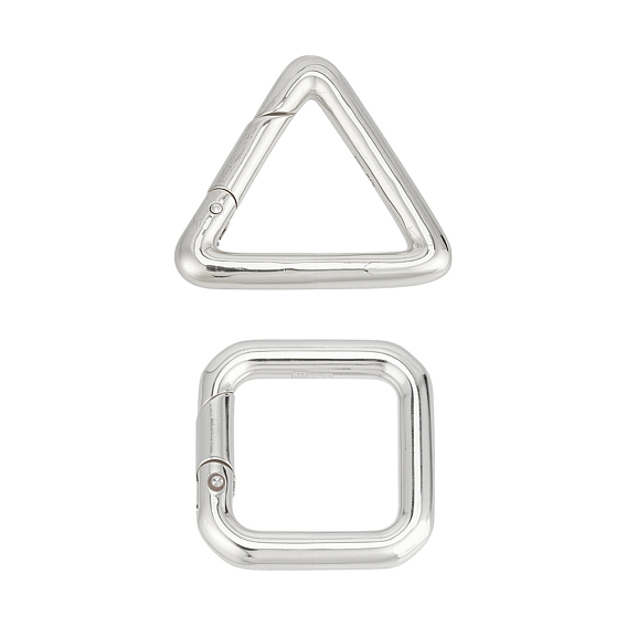 2 шт. 2 стили 925 кольца с пружинным затвором из стерлингового серебра, треугольник и квадрат