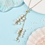 Natural Cultured Freshwater Pearl Rice Beads Tassel Brass Cable Chain Lariat Necklaces for Women, White